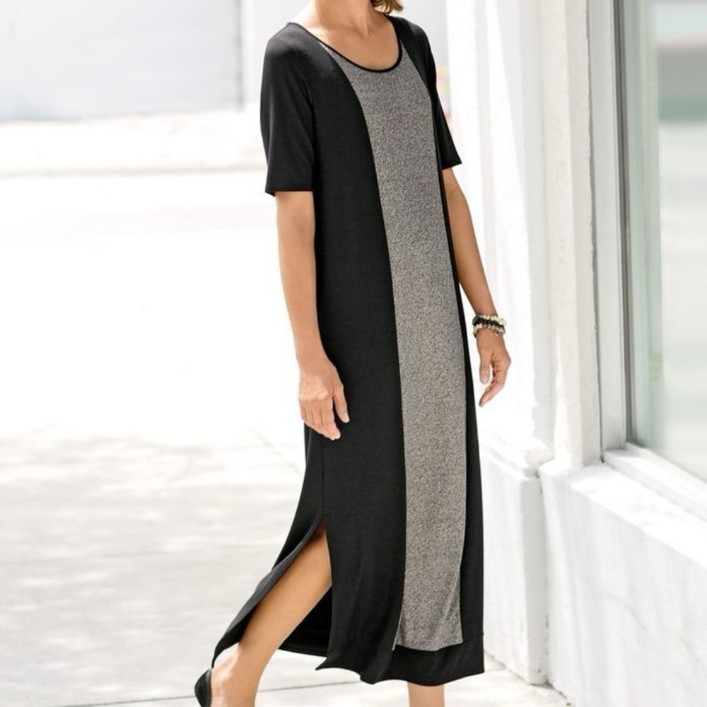 J. Jill NWT Wearever Black and Gray Maxi Dress - Picture 1 of 5